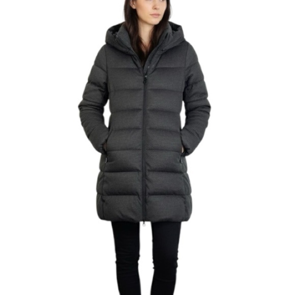 UNIQLO minimalist wool blend charcoal grey black down puffer coat XS - Picture 3 of 14